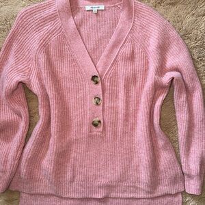 Madewell Dusty Pink V-Neck Button Knit Sweater
